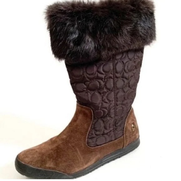 Coach Shoes - Coach Brown Quilted Shaft Winter Boots with Faux Fur Cuff